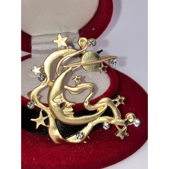 NWOT! Moon Jupiter Stars Gold-Tone 2.25" Brooch! - Picture 4 of 8